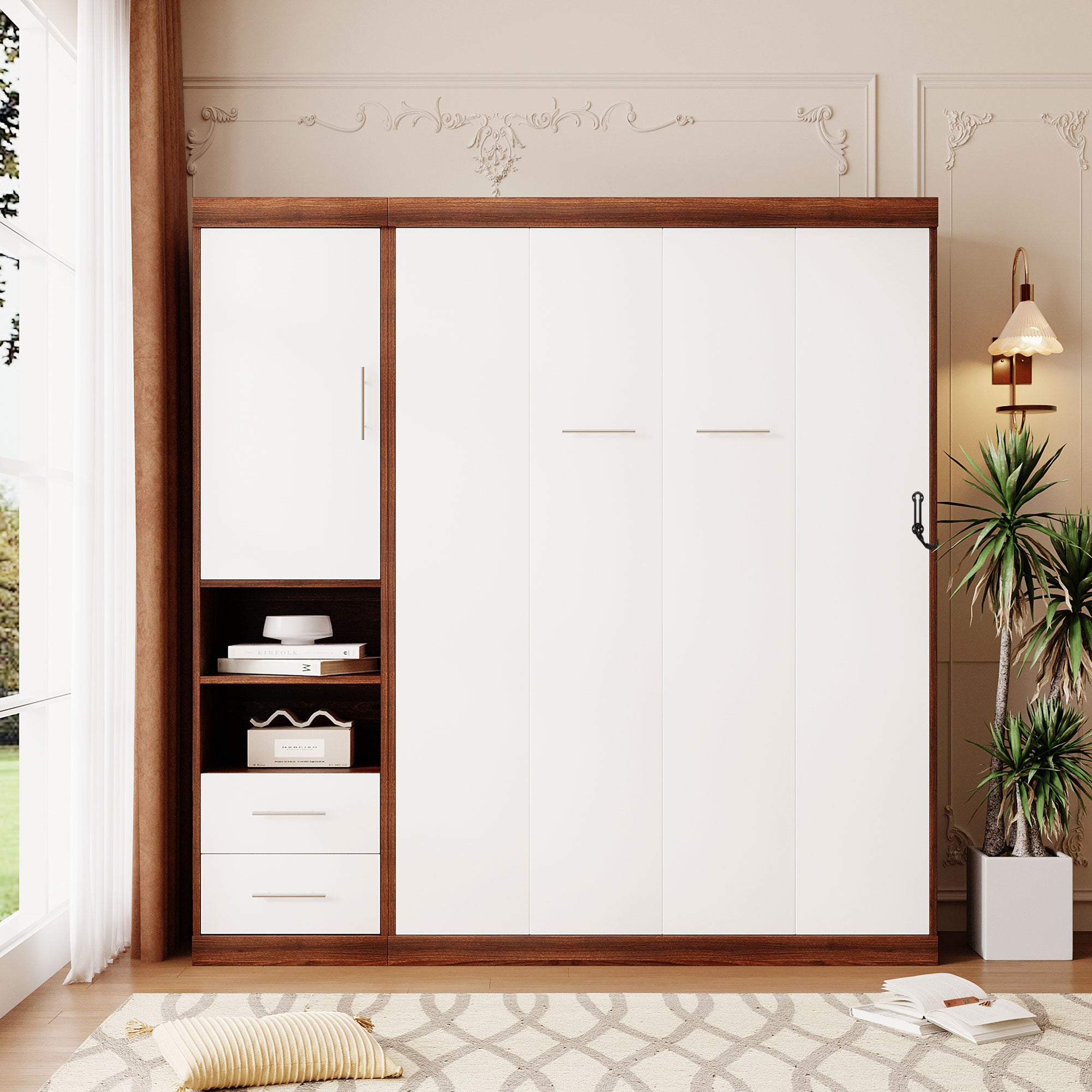 Full Size Murphy Bed Wall Bed with Cabinet,White(OLD SKU:LP000691)