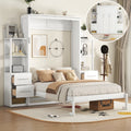 Full Size Murphy Bed Wall Bed with Shelves, Drawers and LED Lights,White(Old sku:LP000565AAK-1)