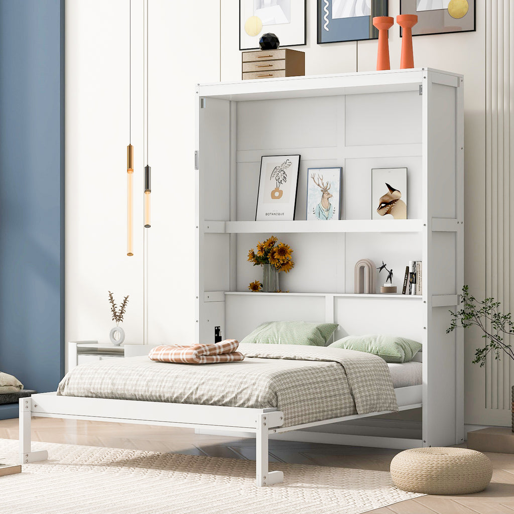 Full Size Murphy Bed Wall Bed with Shelves,White(OLD SKU:LP000692AAK-1)
